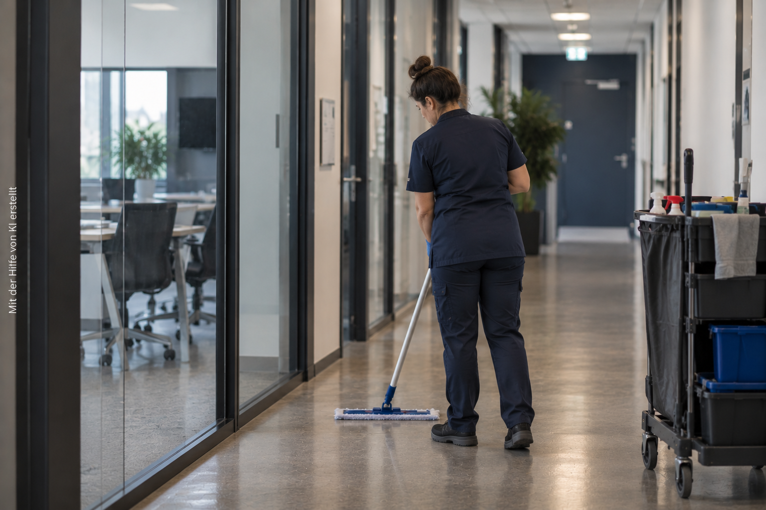 Eine Reinigungskraft bei der Arbeit 